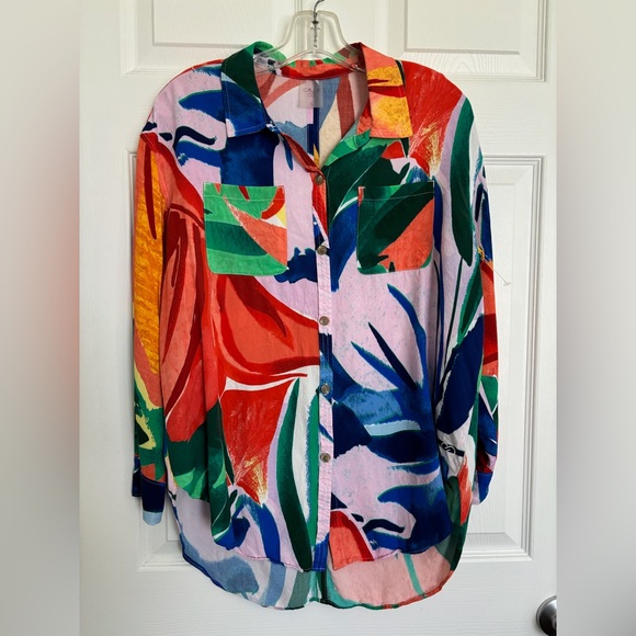 Size small Calia Womens Colorful Oversized Button Up Shirt Multicolor Colorful - Picture 5 of 7